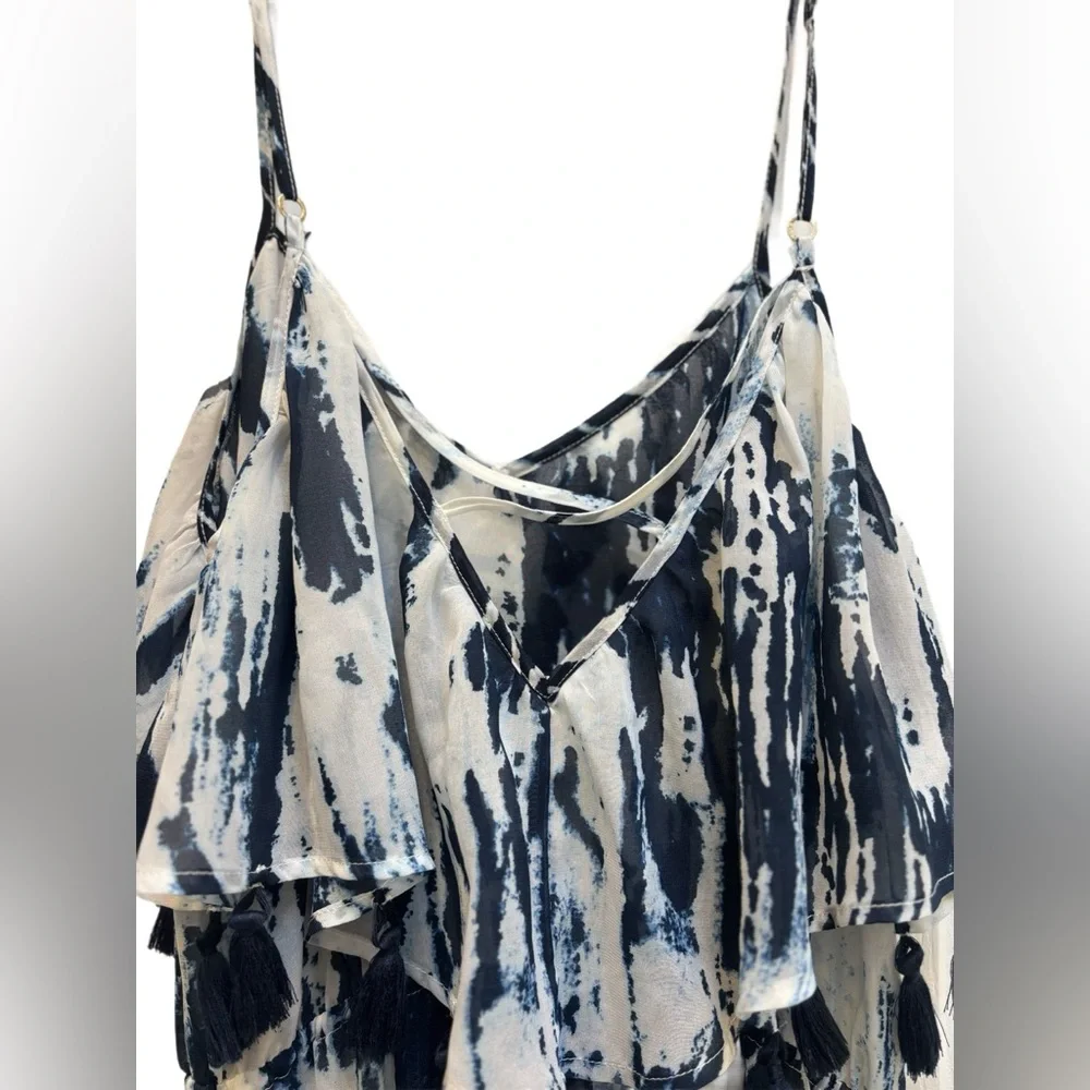 Abercrombie & Fitch Tassel Maxi Dress – Sheer Blue/White Tie Dye Beach Coverup🌊
